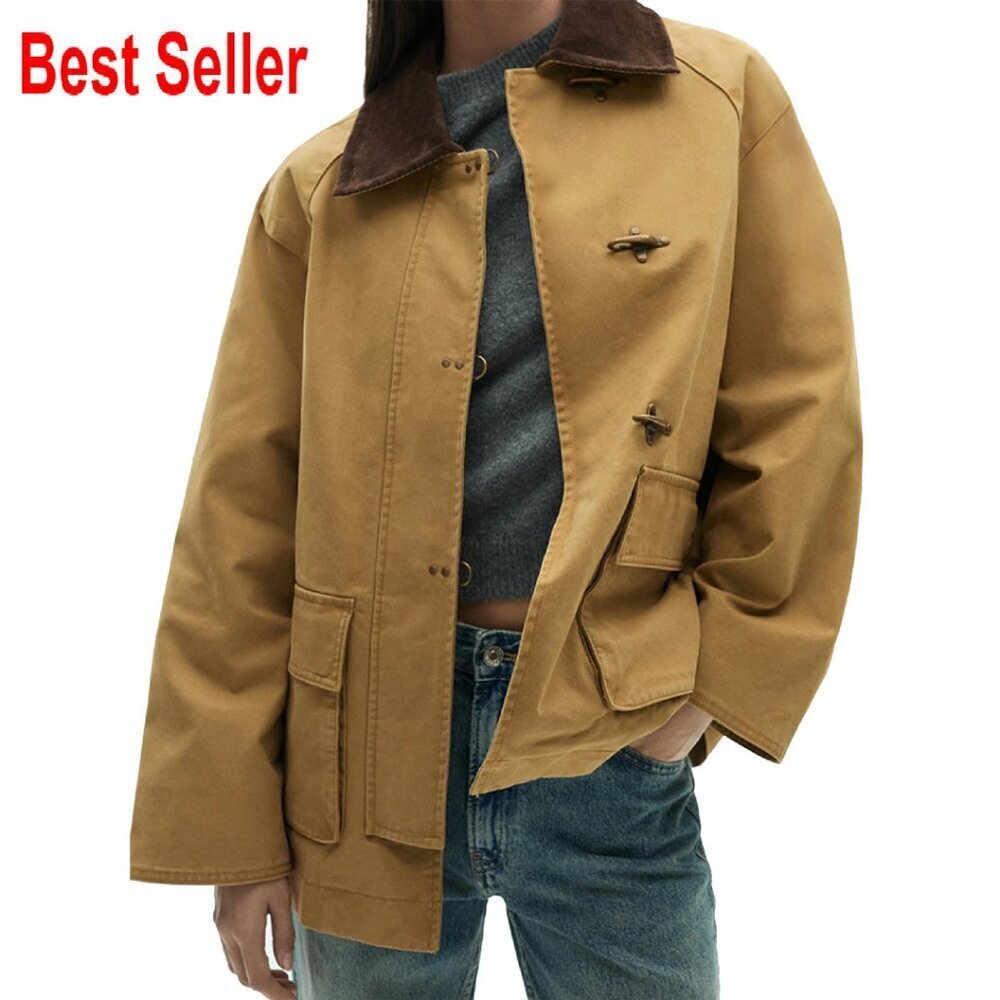 Oversized Canvas Barn Jacket Retro Chic Button Down Casual Coat Y2K